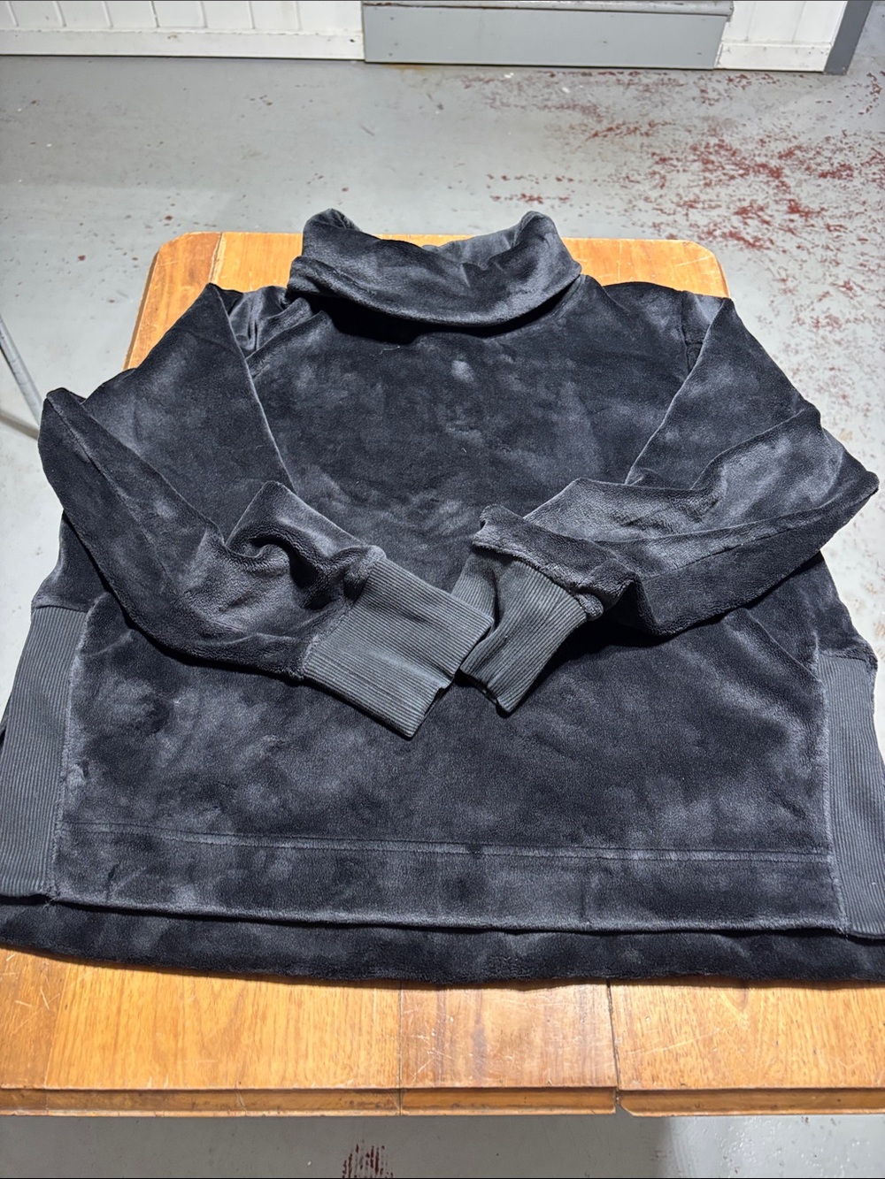 Athleta Black Velvet-Look Funnel Neck Pullover Hoodie